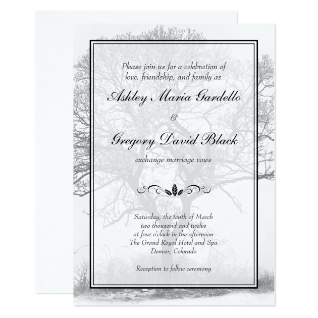 Black And White Winter Tree Wedding Invitation