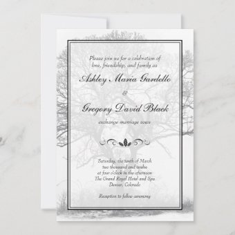 Black and White Winter Tree Wedding Invitation | Zazzle