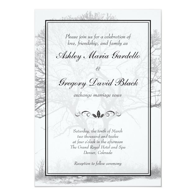 Black And White Winter Tree Wedding Invitation