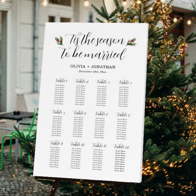 Black and White Winter Wedding Seating Chart  Foam Board (Creator Uploaded)