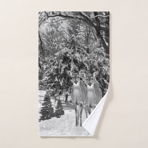 Black and White Winter Wonderland with Deer Hand Towel