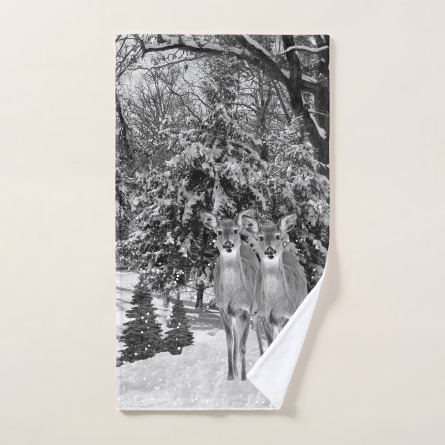 Black and White Winter Wonderland with Deer Hand Towel (Hand Towel)