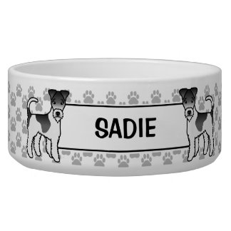 Black And White Wire Fox Terrier And Paws &amp; Name Bowl