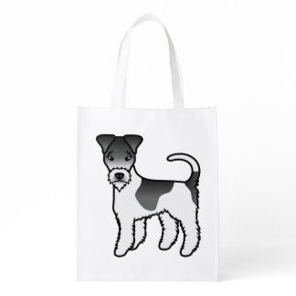 Black And White Wire Fox Terrier Cute Cartoon Dog Grocery Bag