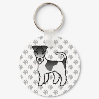 Black And White Wire Fox Terrier Cute Cartoon Dog Keychain