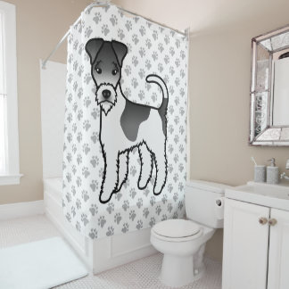 Black And White Wire Fox Terrier Cute Cartoon Dog Shower Curtain