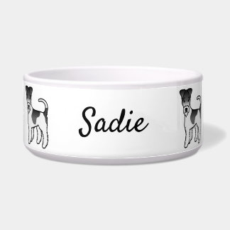 Black And White Wire Fox Terrier Cute Dog &amp; Name Bowl