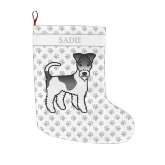 Black And White Wire Fox Terrier Cute Dog &amp; Name Large Christmas Stocking