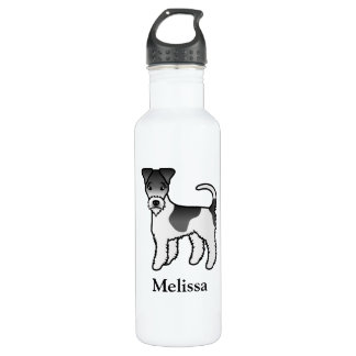 Black And White Wire Fox Terrier Cute Dog &amp; Name Stainless Steel Water Bottle