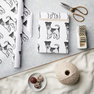 Black And White Wire Fox Terrier Cute Dog Pattern Wrapping Paper