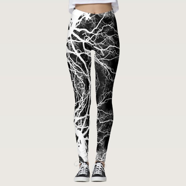 Black and White Witchy Gothic Tree Silhouette Leggings (Front)