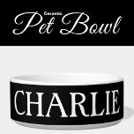 Black and white with a name cat or dog bowl<br><div class="desc">Simple black and white pet feeding bowl for your dog or cat.</div>