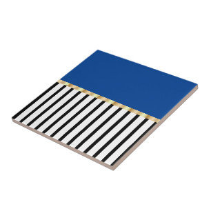 Black And White With A Pop Of Blue Ceramic Tile