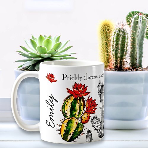 Black and White with Colorful Cactus Inspirational Coffee Mug