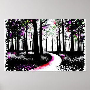 Black and White with Colorful Color Splash Forest Poster