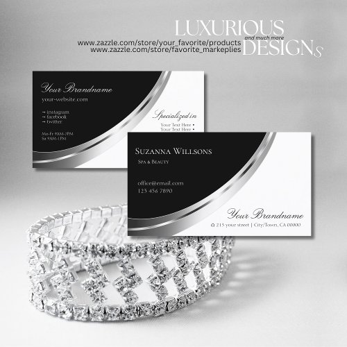 Black and White with Decorative faux Silver Decor Business Card