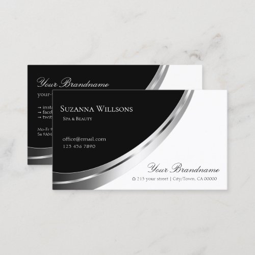 Black and White with Decorative faux Silver Decor Business Card