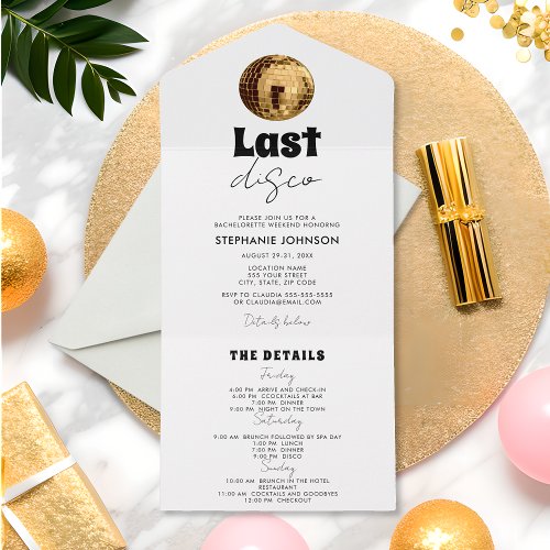 Black and White with Gold Last Disco Bachelorette  All In One Invitation