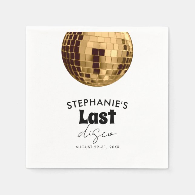 Black and White with Gold Last Disco Bachelorette  Napkins (Front)