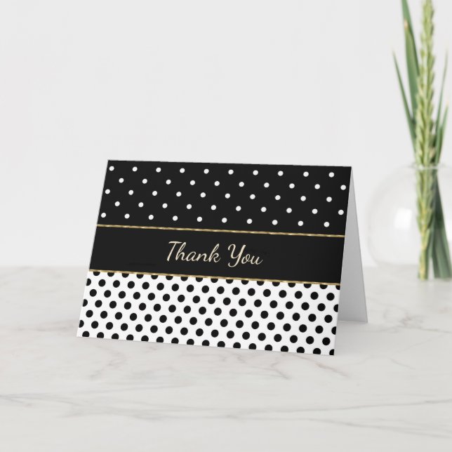 Black and White with Gold Trim Thank You Card (Front)