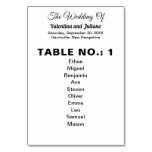 Black and White With Guests Names Wedding Table Number