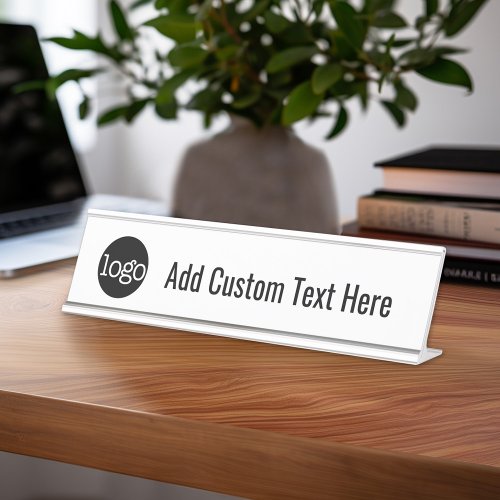 Black and White with Logo Custom Text Desk Name Plate