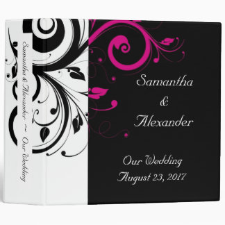 Black and White with Magenta Swirl Accent 3 Ring Binder