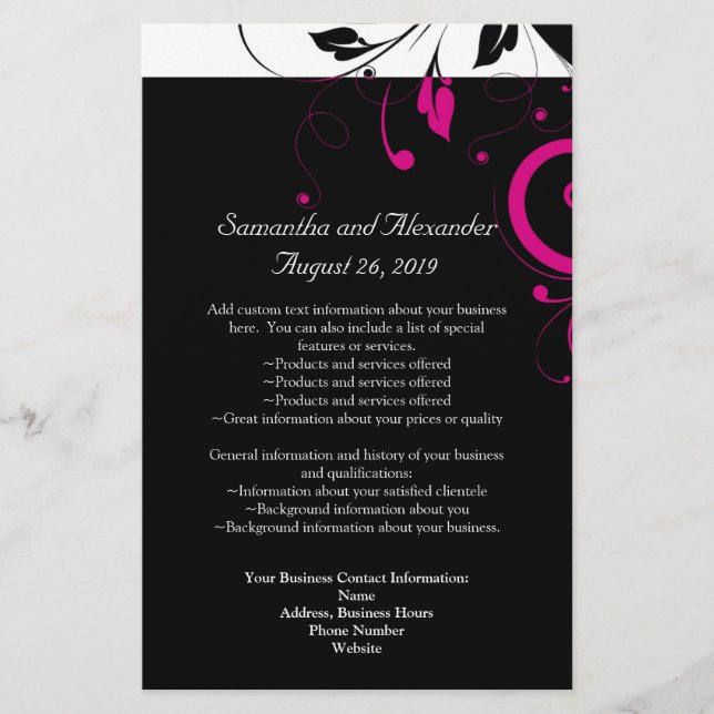 Black and White with Magenta Swirl Accent Flyer (Front)