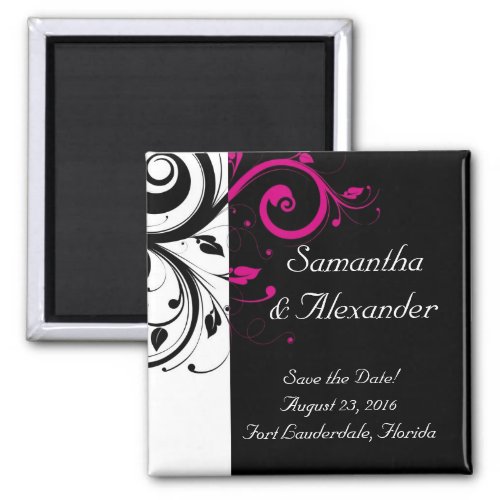 Black and White with Magenta Swirl Accent Magnet