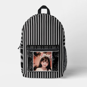 black and white with photo with personalization printed backpack