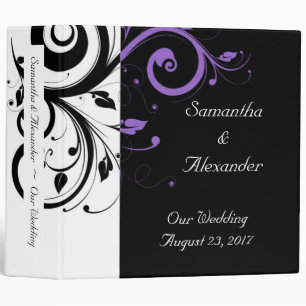 Black and White with Purple Swirl Accent 3 Ring Binder
