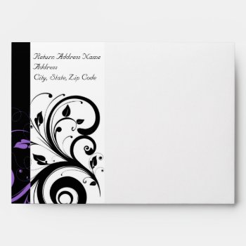 Black And White With Purple Swirl Accent Envelope by CustomInvites at Zazzle