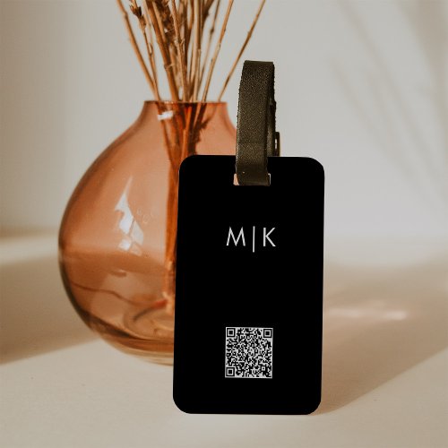 Black and White with QR Code  Modern Monogram Luggage Tag