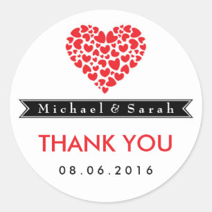 Black and White with Red Heart Wedding Sticker