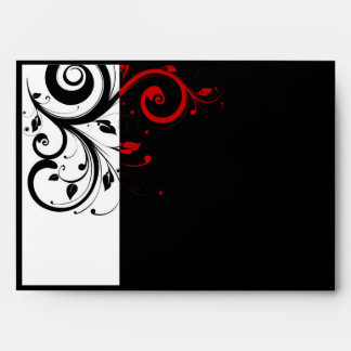 Black and White with Red Reverse Swirl Envelope