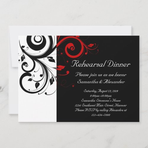 Black and White with Red Reverse Swirl Invite