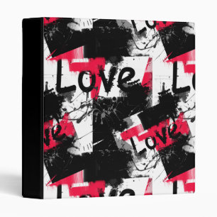 Black and white with red spots love pattern 3 ring binder