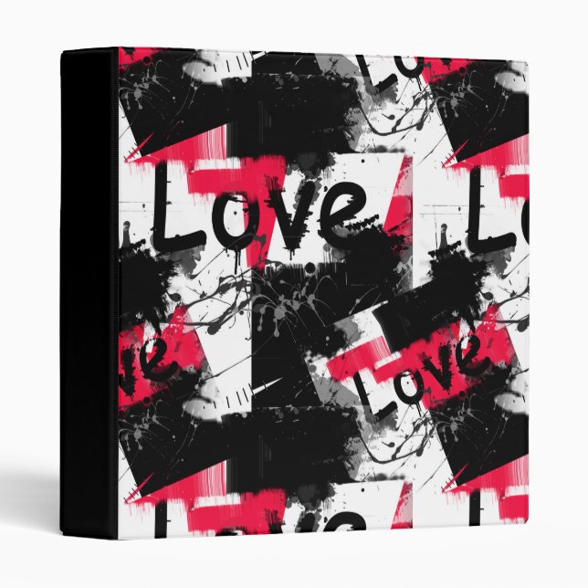 Black and white with red spots love pattern 3 ring binder (Front/Spine)