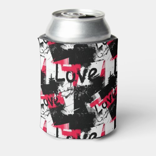 Black and white with red spots love pattern can cooler