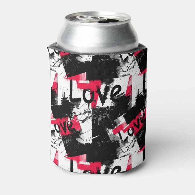 Black and white with red spots love pattern can cooler (Can Back)