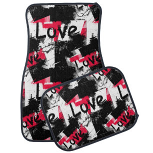 Black and white with red spots love pattern car floor mat