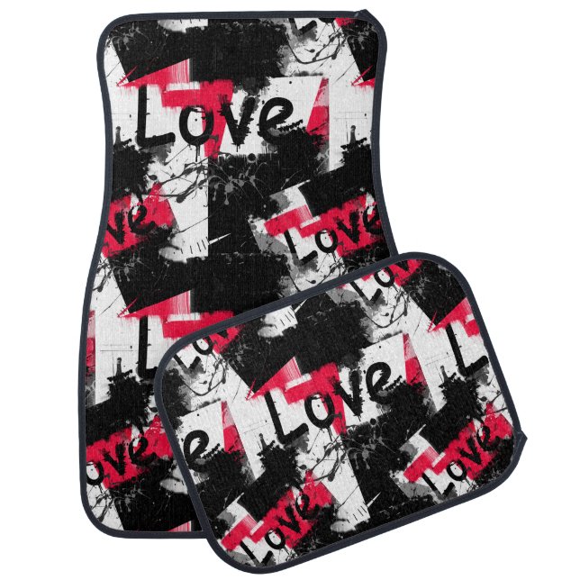 Black and white with red spots love pattern car floor mat (Set)