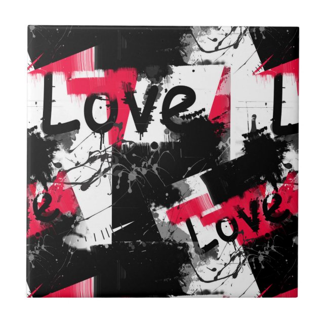 Black and white with red spots love pattern ceramic tile (Front)
