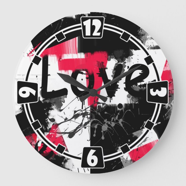 Black and white with red spots love pattern large clock (Front)