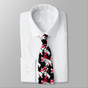 Black and white with red spots love pattern neck tie
