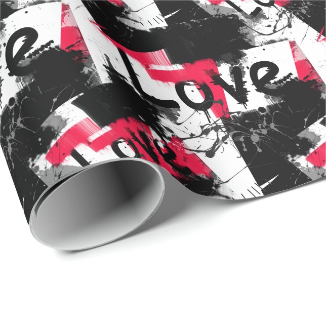 Black and white with red spots love pattern wrapping paper (Roll Corner)