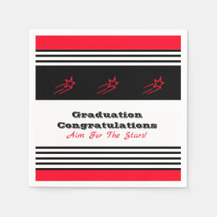 Black And White With Red Stars Paper Napkins
