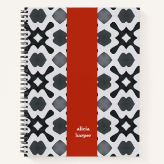 Black and White with Red Stripe Spiral Notebook