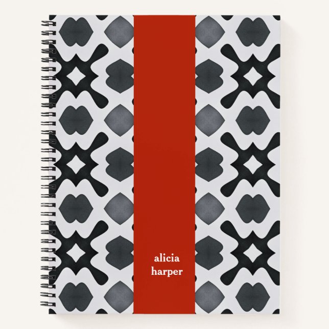 Black and White with Red Stripe Spiral Notebook (Front)