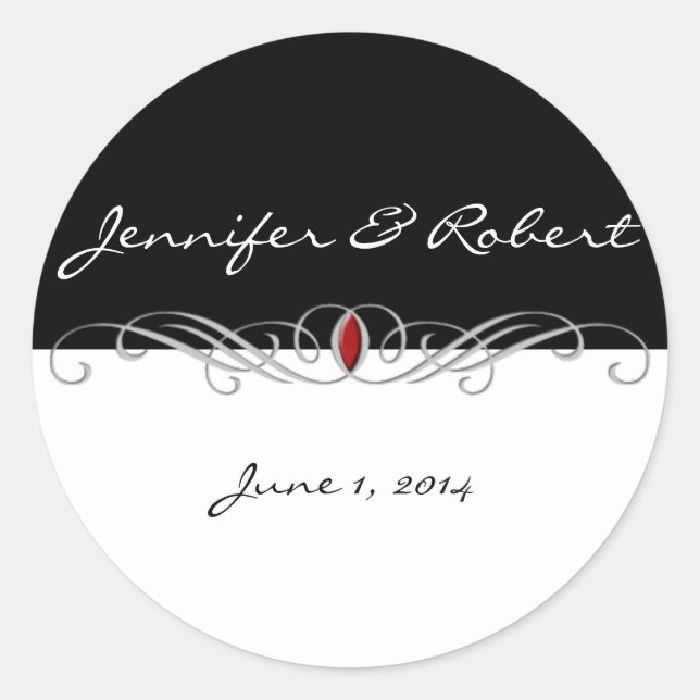 Black and White with Ruby Accent Envelope Seal (Front)